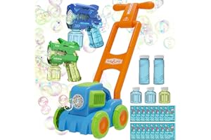 Qtioucp 3 Set Bubble Lawn Mower + 2 Bubble Gun Double Fun Bubble Machine Endless Bubbles Outdoor Push Backyard Gardening Toys for Kids Party Favors Toys with Luxury Bubble Refill Set (Green)