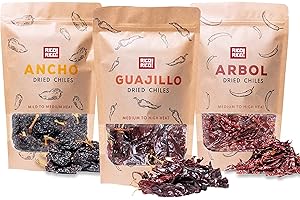 OLE RICO Dried Chile Peppers Bundle (12 oz Total) - Ancho, Guajillo and Arbol Chiles - The Spicy Trio - Great For Mexican Recipes - In Resealable Bags by RICO