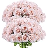 LVEFIT Artificial Rose Flower Artificial Flowers Flower with Long Stem Silk Roses Bouquet for Wedding Bridal Shower Party Home Decoration (Blush, 50 Pcs)