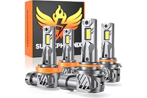 Surgephoenix 9005/HB3 H11/H8/H9 Light Bulbs Combo – Super Bright 120,000LM 1000% Brighter, 2025 Updated Light Bulbs, 1:1 Mini Size, 6500K Cool White, Off Road Light or Fog Light Bulbs, Pack of 4