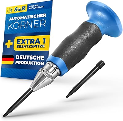 S&R Automatic Center Punch Adjustable 60–130 N Made in Germany with Spare Tip
