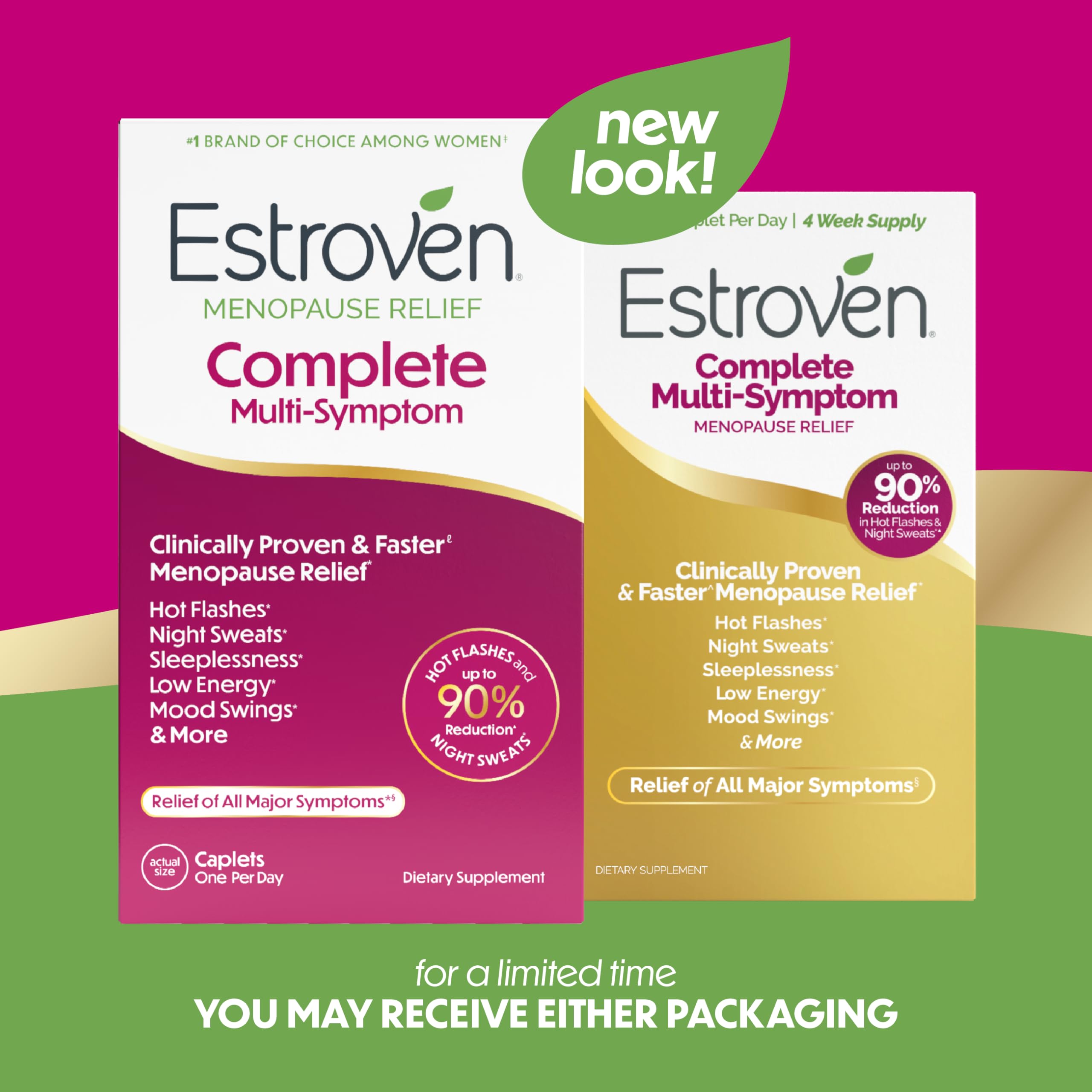Estroven Complete Multi-Symptom Menopause Supplement for Women, 28 Ct., Clinically Proven Ingredient Provide Menopause Relief & Night Sweats & Hot Flash Relief* Drug-Free & Non-GMO