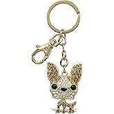 Aqua79 Chihuahua Dog Keychain - Gold 3D Sparkling Charm Rhinestones Fashionable Stylish Metal Alloy Durable Key Ring Bling Crystal Jewelry Accessory with Clasp