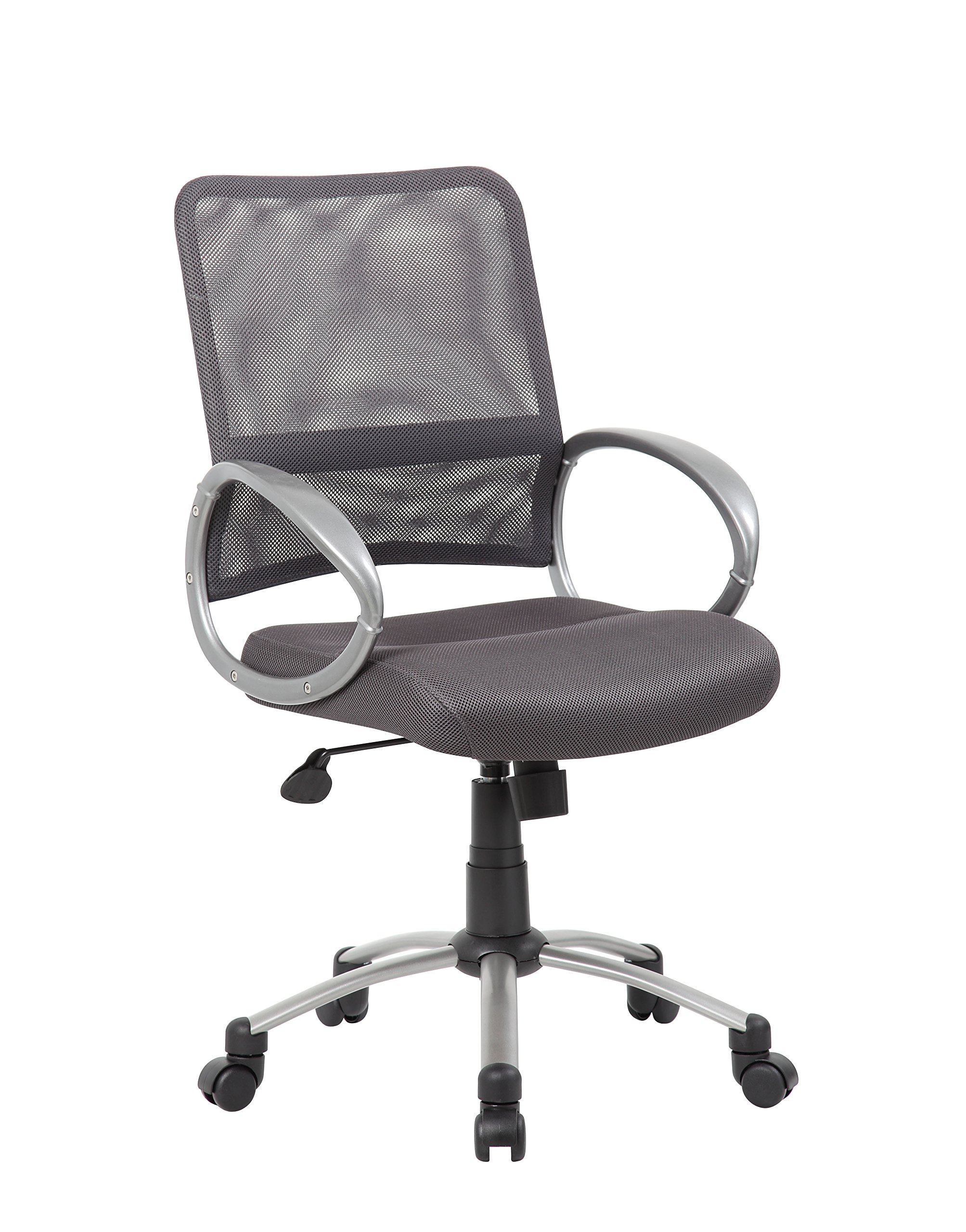 Boss Office Products Mesh Back Task Chair with Pewter Finish in Charcoal Grey