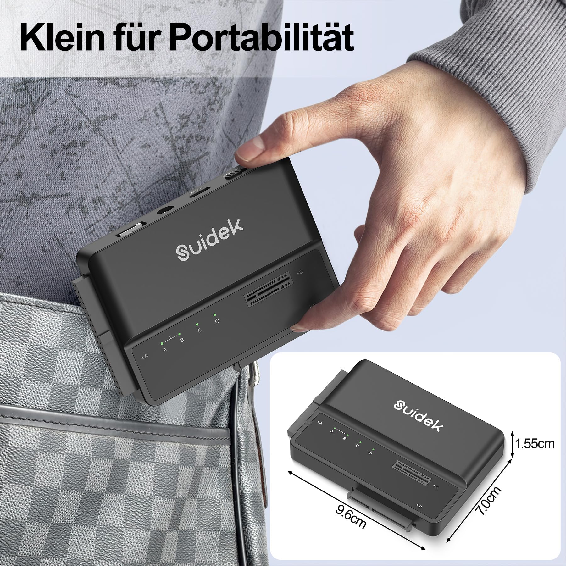 SUIDEK NVMe M.2 zu SATA Adapter, USB 10Gbps Festplattenlesegerät, PCIe NVMe, SATA und IDE Adapter, SSD Gehäuse unterstützt M.2(M Key&M+B Key) SSDs Aller Größen, 2,5/3,5 SATA SSD HDDs und 3,5 IDE HDDs 8
