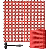 Drydiet Drainage Tiles Modular Interlocking Floor Tiles with 1 Pc Plastic Hammer 12" x 12" Cushion Mat Non Slip Rubber Floor mat with Holes for Pool Bathroom Deck Kitchen Patio(Dark Red,12 Pack)