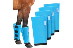 OAHELAKE Mesh Horse Fly Boots Set of 4, Loose Fitting Leggings for Horses, Reduce Stressful Stomping, Breathable Adjustable and Universal Fit for 4 Legs, Reliable Stay Put (Sky Blue)