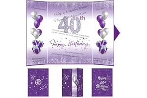 WAYYOGH 40th Birthday Decorations for Women Purple Silver Happy 40th Birthday Signature Guest Book Alternative for Women Men 40th Birthday Anniversary Party Gifts Supplies Favor Decor Greeting Card Creative