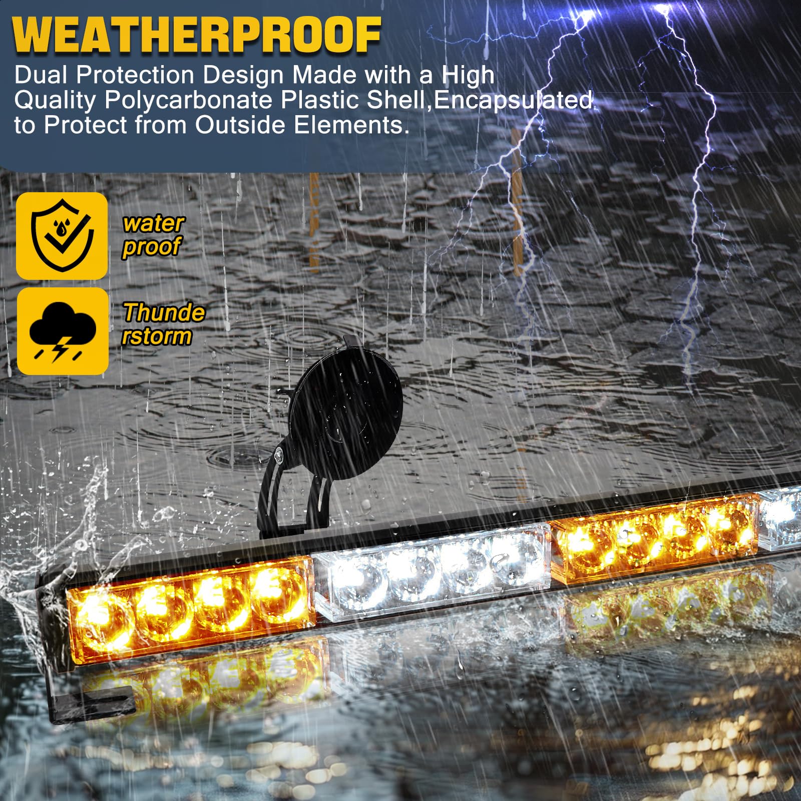 Traffic Advisor Strobe Lights Bar Emergency Warning Strobe Flash Visor Lights for Vehicles Trucks Suction Bracket 27 Inch 6 Panel Led Wireless Remote Control Amber and White