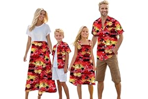 Cromoncent Matching Hawaiian Outfits for Family, Dad and Son Matching Luau Beach Tropical Shirts Mommy Daughter Tropical Sets