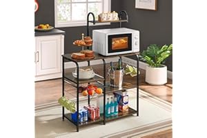 Mr IRONSTONE Kitchen Baker's Rack Utility Storage Shelf 35.5" Microwave Stand 4-Tier+3-Tier Shelf for Spice Rack Organizer Workstation (Charcoal Brown Board + Black Metal Frame)