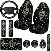 Fiada 10 Pcs Moon Star Car Seat Covers Full Set Car Accessories for Women Front Seat Cover Steering Wheel Armrest Cover Belt Cover Cup Holder for Auto SUV Interior Decoration(Snake)