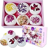Persidra Aromatherapy Bath Bombs with Real Dried Flower Petals - 6 Pack Handmade SPA Gift Set for Women, Moisturizing Natural Essential Oil Fizzies for Stress Relief & Relaxation Home SPA