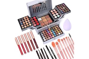 CHARMCODE Makeup Gift Set For Women Girls, All in One Full Makeup Kit with Eyeshadow, Lip Gloss, Concealer, Blush, Contour, Highlighter Face Brushes Liquid Lipsticks Eyebrow Pen Eyeliner Pencil Sponge