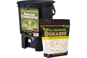 All Seasons Indoor Composter Starter Kit – 5 Gallon Black Compost Bin For Kitchen Countertop With Lid, Spigot & 1 Gallon (2 lbs.) Bag Of Dry Bokashi Bran – Made In USA by SCD Probiotics