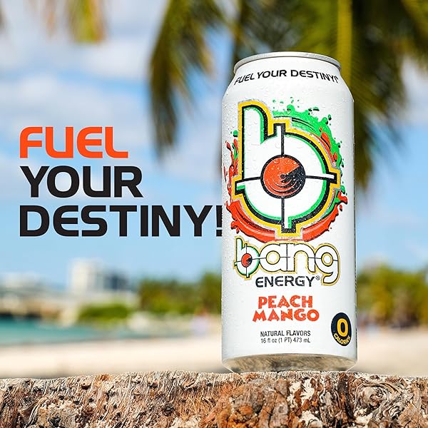 BANG ENERGY PEACH MANGO, SUGAR-FREE ENERGY DRINK, 16-OUNCE (PACK OF 12)