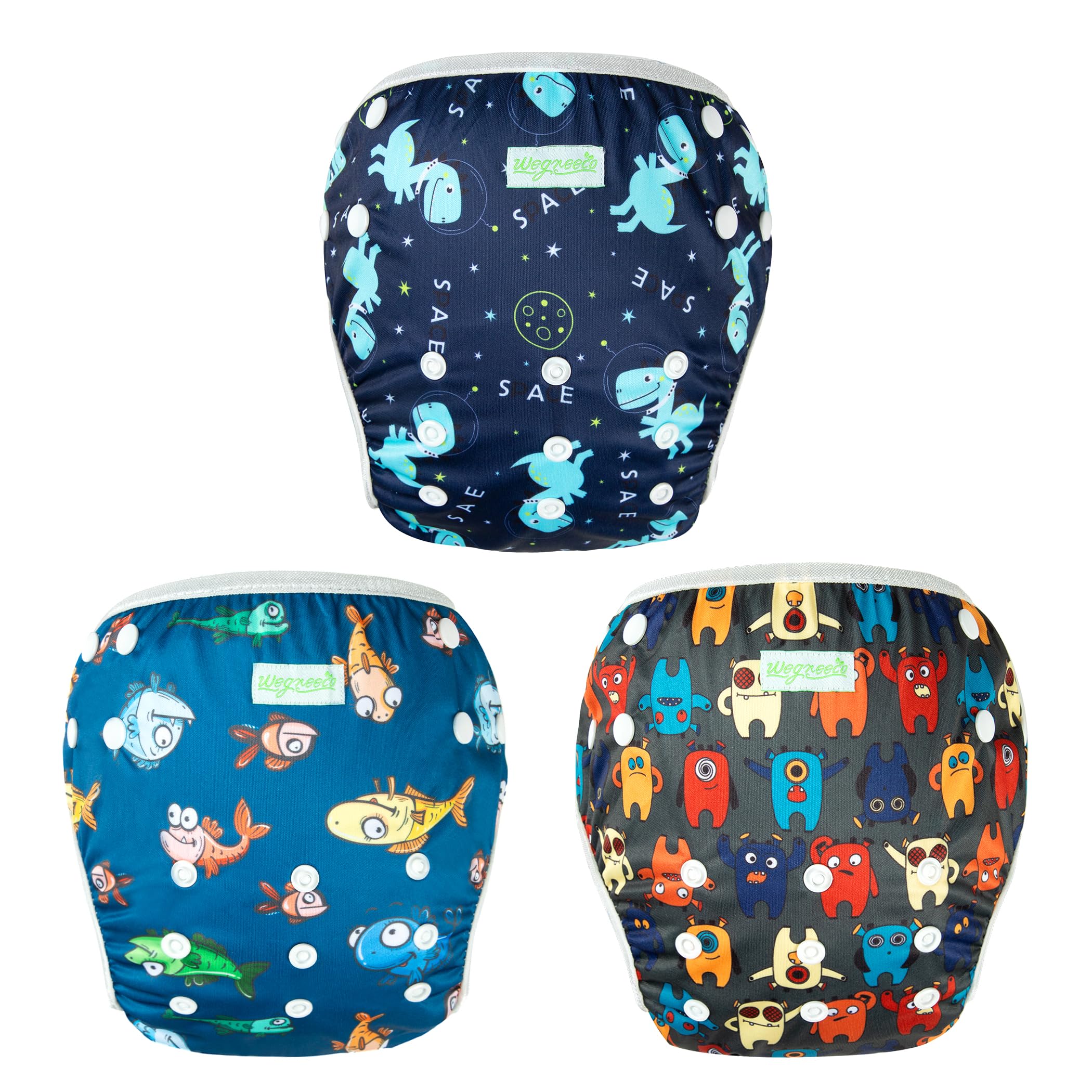 Photo 1 of wegreeco Baby & Toddler Snap One Size Adjustable Reusable Baby Swim Diaper (Dinosaurs, Large, 3 Pack)