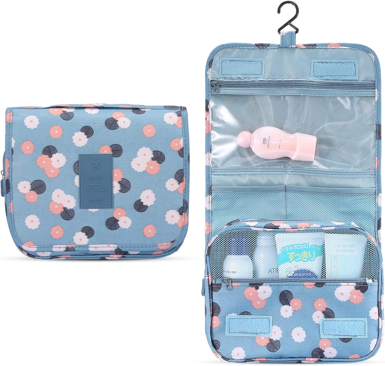 Portable Hanging Toiletry Bag Travel Makeup Pouch Waterproof Organizer Multifunction Cosmetic Bag for Women Girl: Clothing