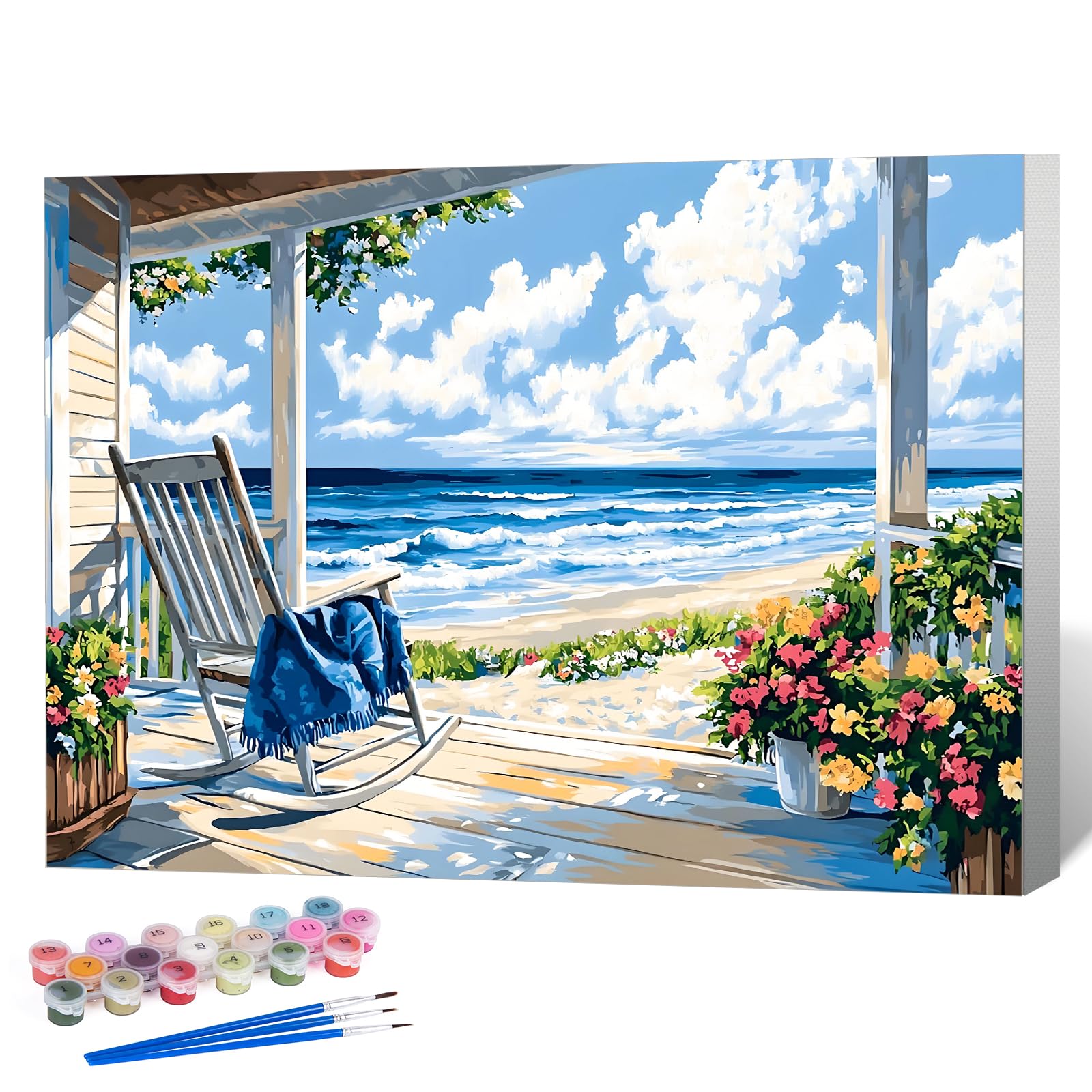 Paint by Numbers for Adults with Frame Seaside Scenery, Painting by Numbers for Adults with Frame, DIY Acrylic Framed Adult Paint by Number Canvas Kits, Perfect for Home Decor Gift 12 X 8 Inch