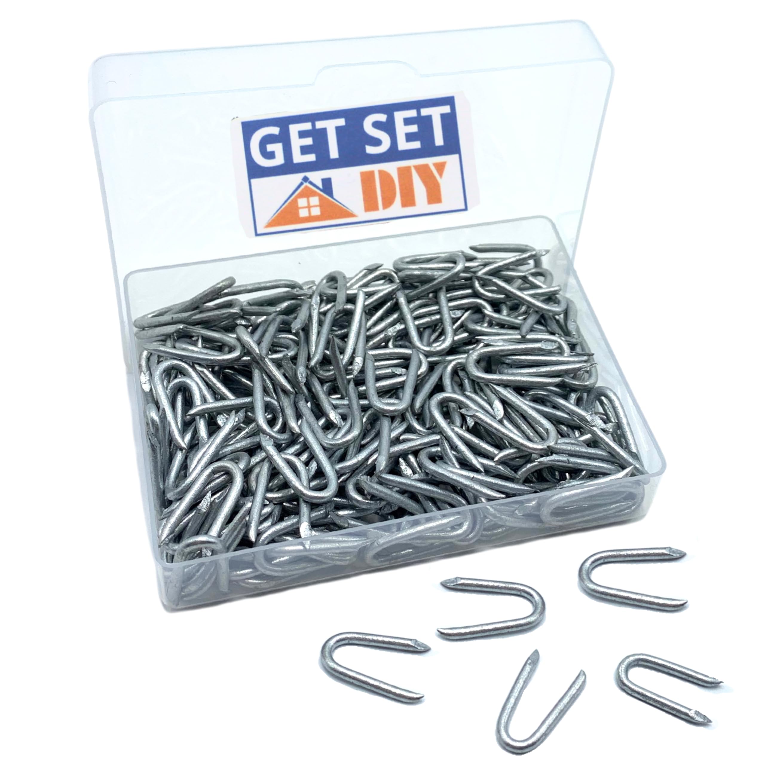 Galvanised U Nails Netting Staples 200g (Approx 195pcs) 20mm - Fence Staples for Chicken Wire, Mesh Fencing, Garden Mesh and More in a Handy Plastic Case