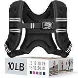 Zeerun Weighted Vest for Women & Men with Reflective Stripe and Adjustable Buckle, Comfortable & Durable Rucking Vest for Walking, Running & Strength Training, 10LBS-Black