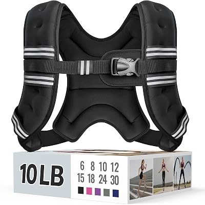 Zeerun Weighted Vest for Women & Men with Reflective Stripe and Adjustable Buckle, Comfortable & Durable Rucking Vest for Walking, Running & Strength Training, 10LBS-Black