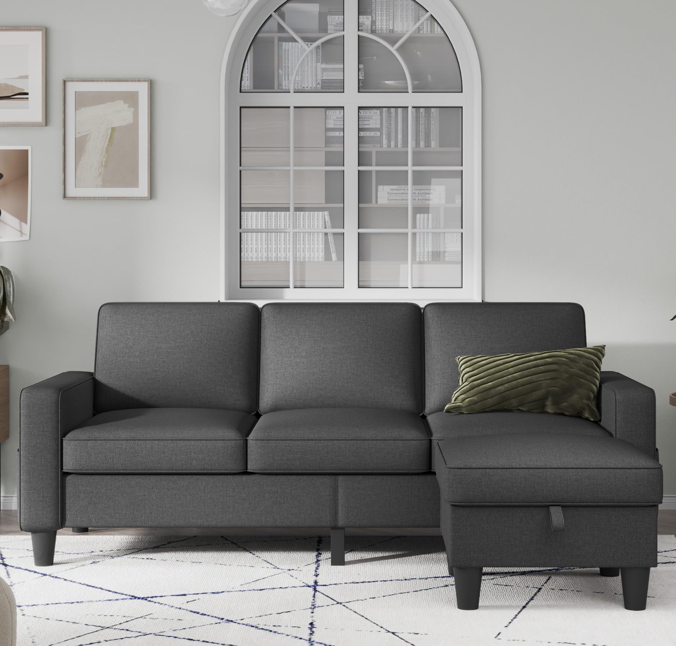 Photo 1 of **BOX 1 AND 3 ONLY**
JOUNLOUS Convertible Sectional Sofa, 78'' Dark Grey Couches for Living Room, Sectional Couch with Reversible Storage Ottoman, 3-Seat L-Shaped Couch for Living Room, Apartment, Office, Small Space