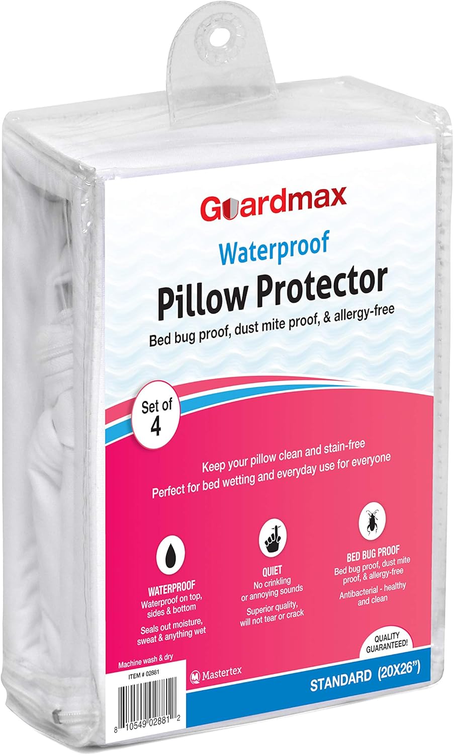 Guardmax Waterproof Pillow Protectors Standard Bed Bug Proof | Hypoallergenic Zippered Encasement Covers | Set of 4 Standard Size (20"x26"): Home & Kitchen
