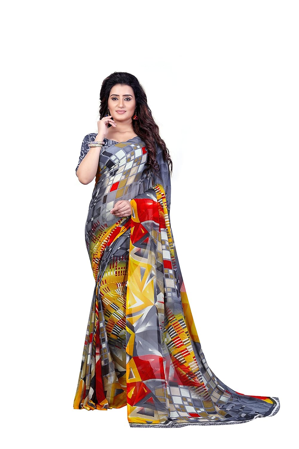 anand sarees faux georgette saree with blouse piece