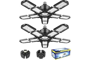 Nexillumi 2-Pack Led Garage Light 180W, 36000LM Garage Lights Ceiling LED with E26/E27 Medium Base, 6000K Deformable LED Shop Lights with 10+1 Adjustable Panels for Garage, Workshop, Attic, Basemen