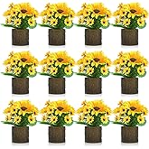 Lyrow 12 Pcs Sunflowers Artificial Flowers Sunflower Flower Bouquet in Planters Summer Fake Faux Floral Rustic Potted Flower Arrangements Table Centerpiece for Vase Summer Home Indoor Outdoor Decor