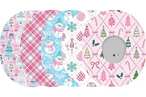 Glucomart Adhesive Patches for Dexcom G7 & Stelo – 5-Pack Waterproof, Sweatproof CGM Overpatches – Hypoallergenic Christmas and Thanksgiving CGM Tape (Preppy Christmas)