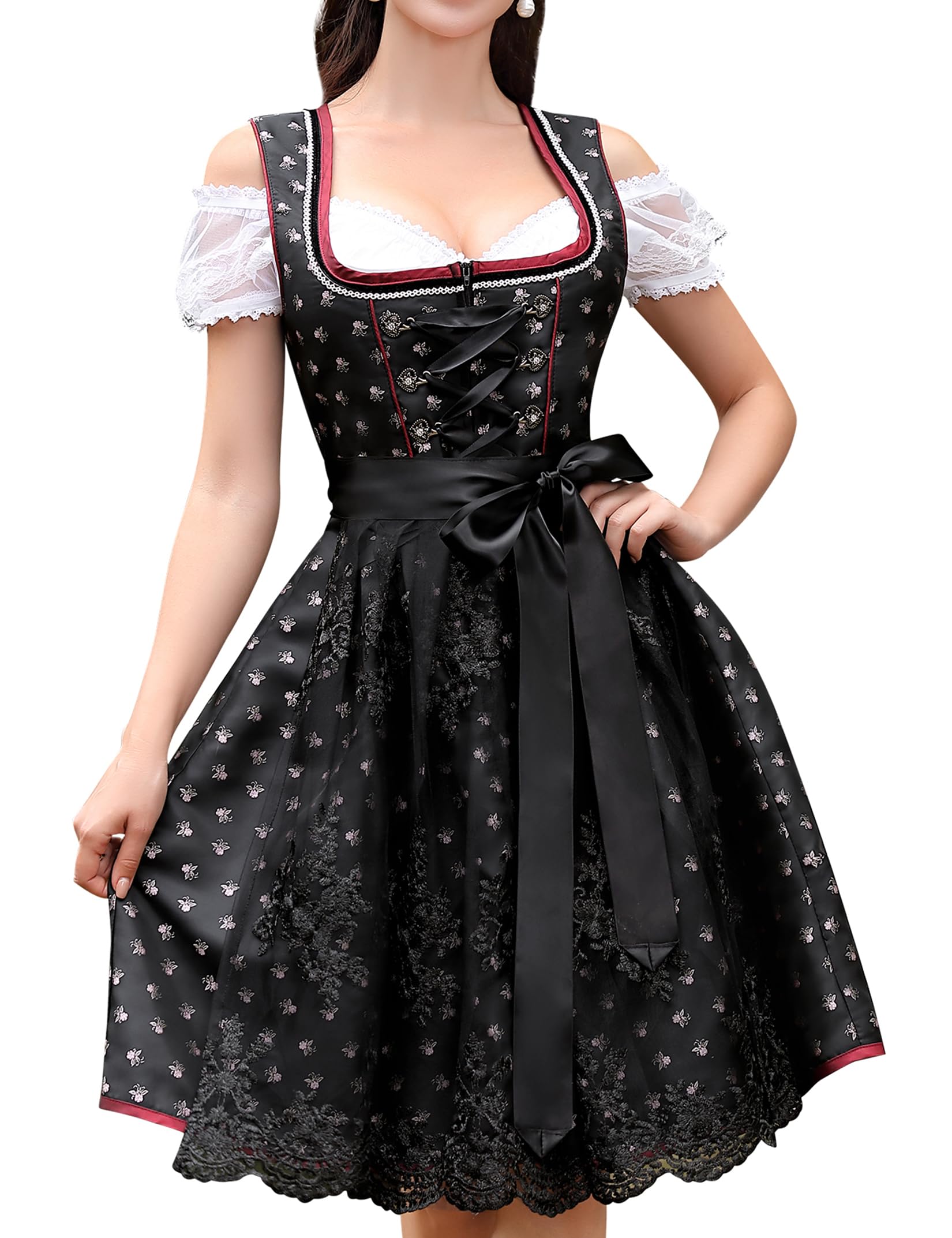 Photo 1 of Clearlove Dirndl Dresses Women Authentic Traditional Oktoberfest Costumes 3 Pieces for European Oktoberfest Black LARGE