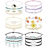 Hicarer 21 Pieces Surfer Wave Bracelet Ocean Wave Adjustable Waterproof Handmade Friendship Bracelet Anklet Jewelry for Women