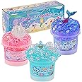 3 x 100mL Ocean Slime Kit for Girls & Boys: Mermaid Bead, Pink Crunchy & Blue Clear Slime, Sensory Experience DIY Slimes Set, Slimes Party Favors for Kids Birthday Easter Halloween Teens Gift