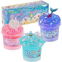 Lot de 3 kits de slime bleu de 100 ml pour filles et garçons : comprend des slimes croustillants transparents, d'eau et de perles, un ensemble de slimes à faire soi-même, cadeaux