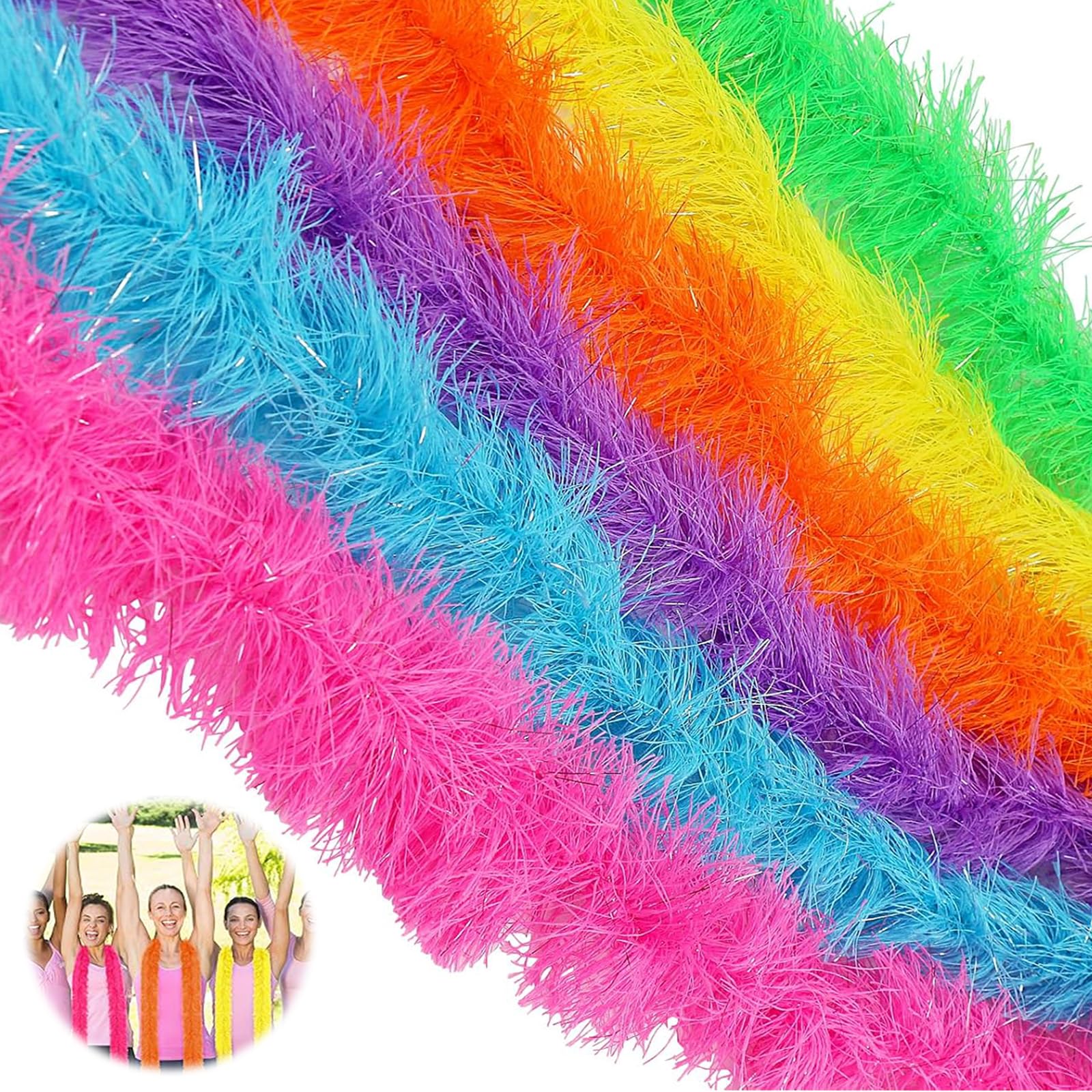 Pack of 6 Colorful Feather Boas Artificial Fluffy Boa Decorations Fancy Dress For Diy Wedding Party Dancing Halloween Christmas Costume Home Decoration