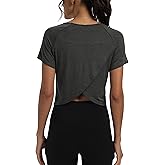 Mippo Workout Tops for Women Cropped Split Back Athletic Gym Exercise Shirts Loose Fit