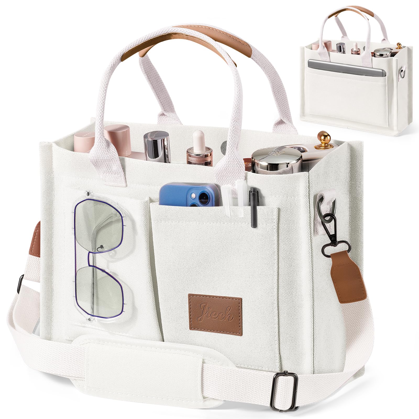 Photo 1 of Canvas Tote Bags with Pockets - Women's Everyday Satchel Handbag