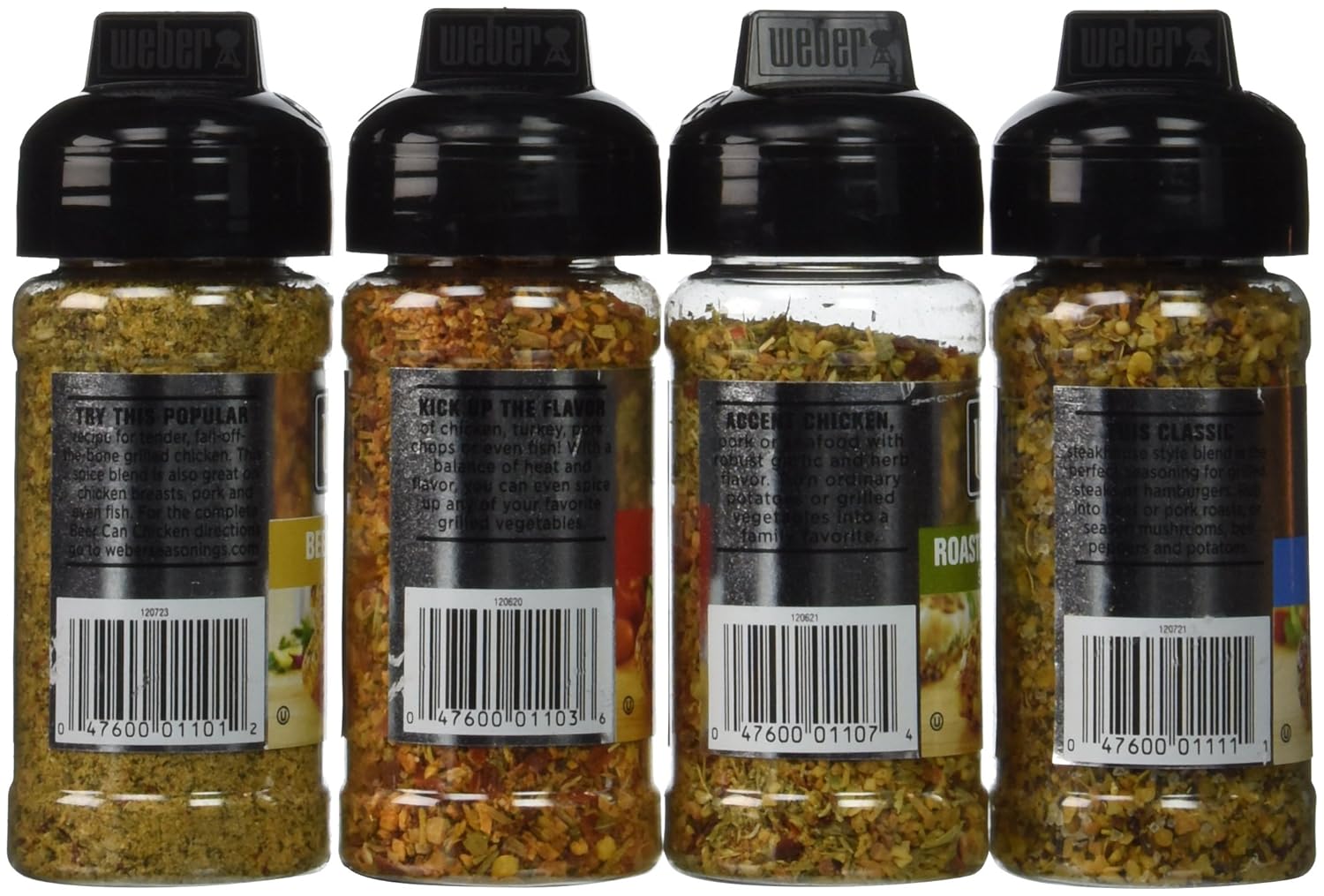 Weber Seasoning Variety 4 Flavor Pack 2.5-2.75 Ounce (Chicago Steak, Roasted Garlic and Herb, Kick'n Chicken, Beer Can Chicken) : Grocery & Gourmet Food