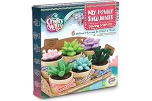 GLITTERY GARDEN Felt Succulents Craft Kit. Make 6 Potted Colorful Plushies & A Display Rack. Mini Garden DIY Sewing Project, Activity Set, Arts & Crafts Supplies - Great Gift for Teens and Adults