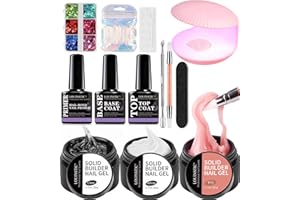LOUINSTIC Solid Builder Gel for Nails Non-sticky, Builder Gel Nail Kit with UV Light, Pink, White, Clear, 3D Nail Carving Sculpting Nail Extension (0.7oz)