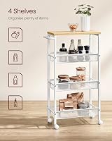 VASAGLE 4-Tier Trolley Space-Saving Kitchen Cart 22 cm Deep Oak Beige White view 3