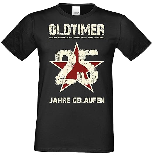 Soreso Design Geschenk Zum 25 Geburtstag Herren T-Shirt Geburtstagsgeschenk Männer Shirt Farbe: Schwarz Oldtimer 25 und Urkun
