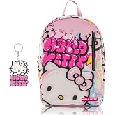 Sanrio Hello Kitty Backpack for Teens, 16.5in Saffiano School Bookbag | Saffiano leather, 16.5in x 11.5in x 5in, ages 8+, fits 15in laptop, rubber luggage tag, streetwear style