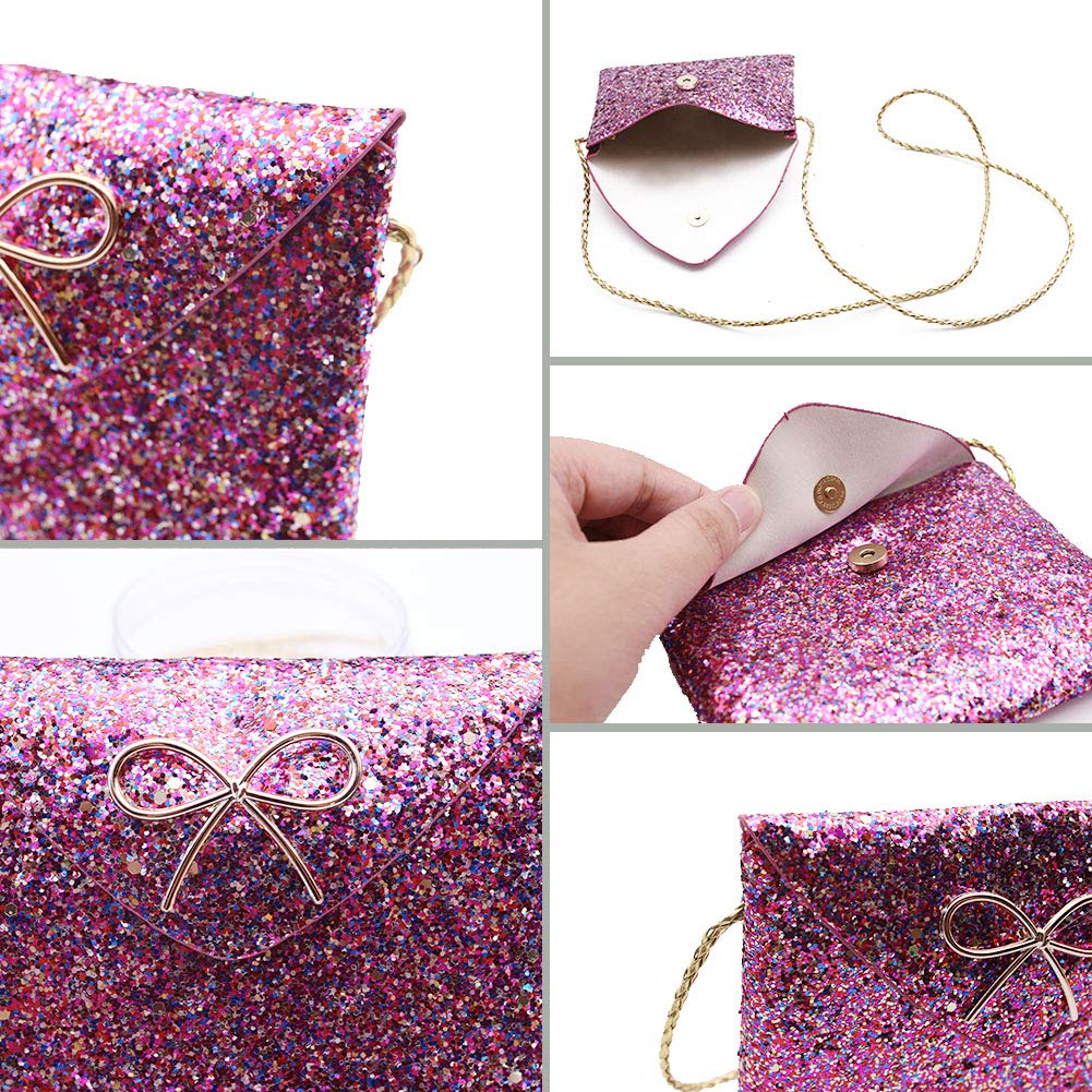 Kids Crossbody Bag, Glitter Crossbody Purse HandBag Toddler Kids Purse Sparkly Crown Hair Clip with Bowknot Sequins Crow Hairpin for Little Girls，Daughter, Grand-daughter or Niece on Christmas