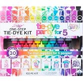 Tulip One-Step Tie-Dye Kit Party for 5, Large Party Activity, Arts &amp; Crafts Gift, Vibrant Colors, Permanent Fabric Dye, Easy Clean-up, 8 Fun Techniques Included, 15 Prefilled Full Size Bottles