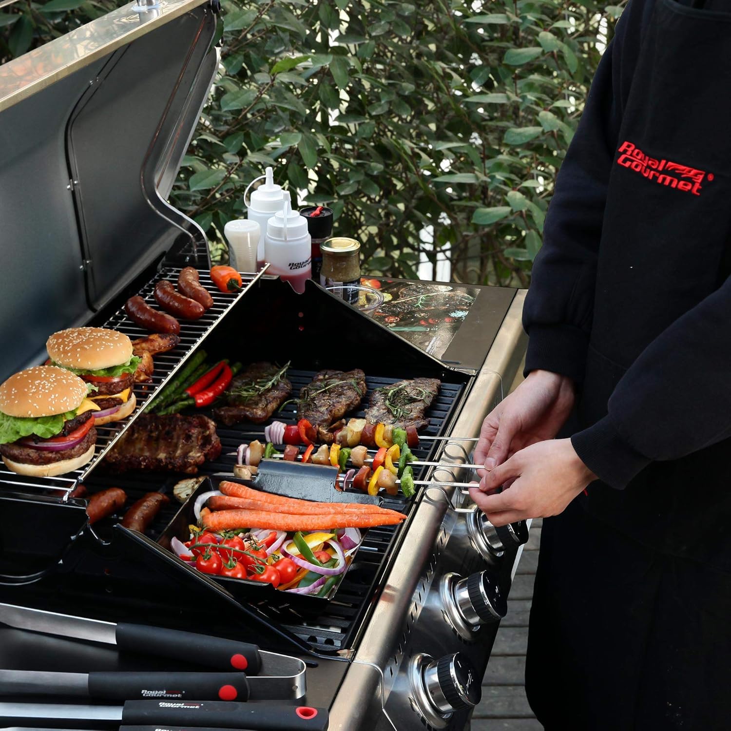 Royal Gourmet GA4400T Stainless Steel 4-Burner BBQ Liquid Propane Gas Grill, 40,000 BTU Cart Style Perfect Patio Garden Picnic Backyard Barbecue Grill with Side Tables: Garden & Outdoor