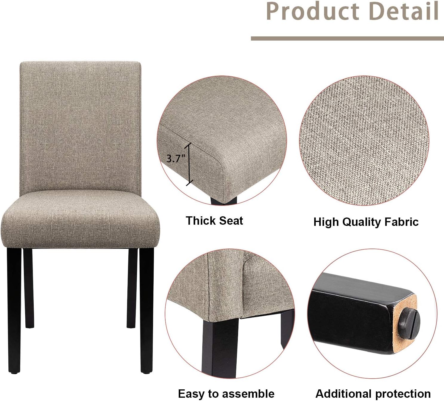 Furniwell Dining Chairs Fabric Upholstered Parson Urban Style Kitchen Side Padded Chair with Solid Wood Legs Set of 4 (Beige) - Chairs