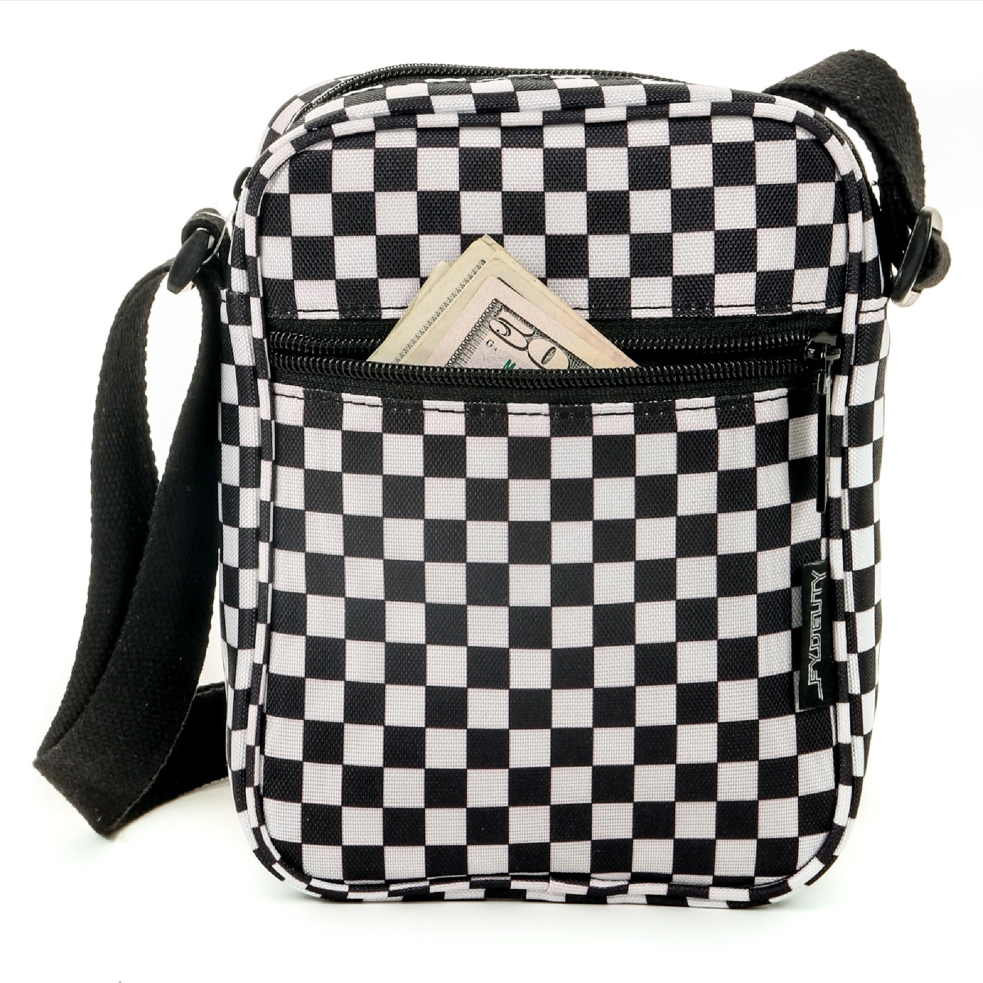 Fydelity Small Checkered Crossbody Bag | Black And